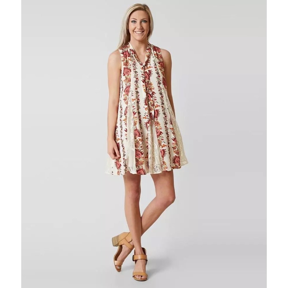 Coco + Jaimeson Floral Print Dress Sleeveless Lace Trim Casual‎ Mini S